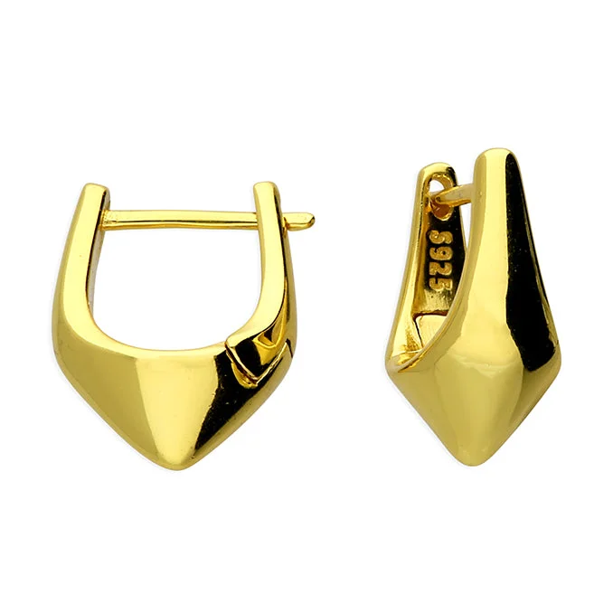 women’s elegant pearl earrings-18ct Gold Plated Silver Pointed Statement Huggie Earrings