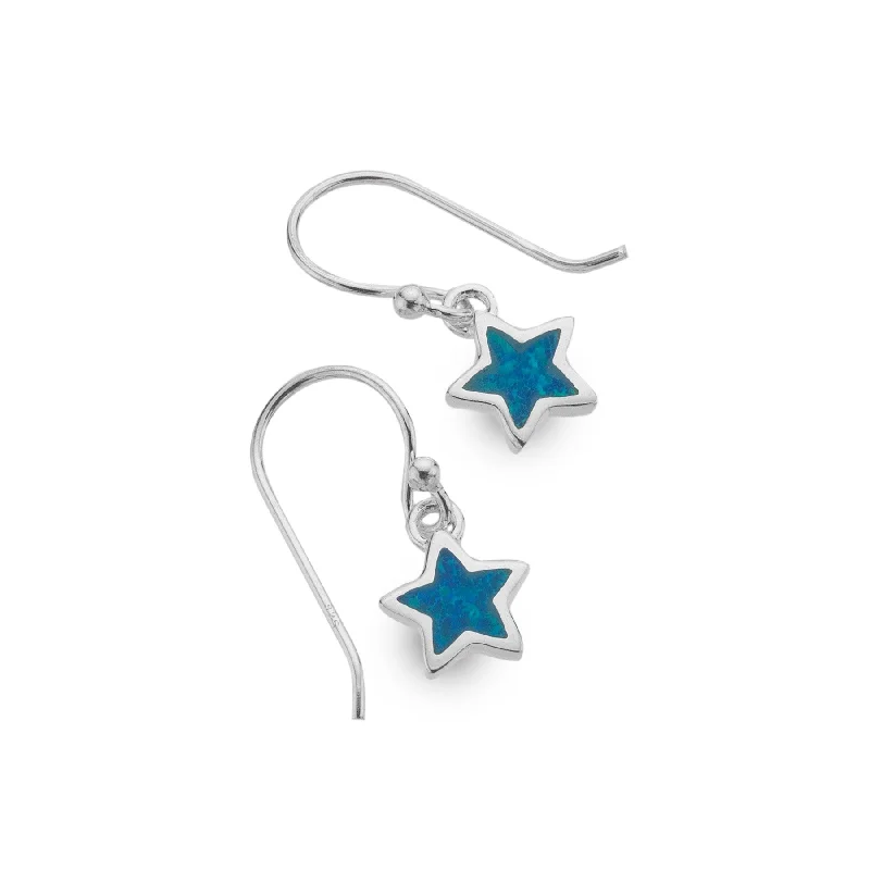 women’s long drop earrings-Sea Gems Sterling Silver Opalite Star Drop Earrings