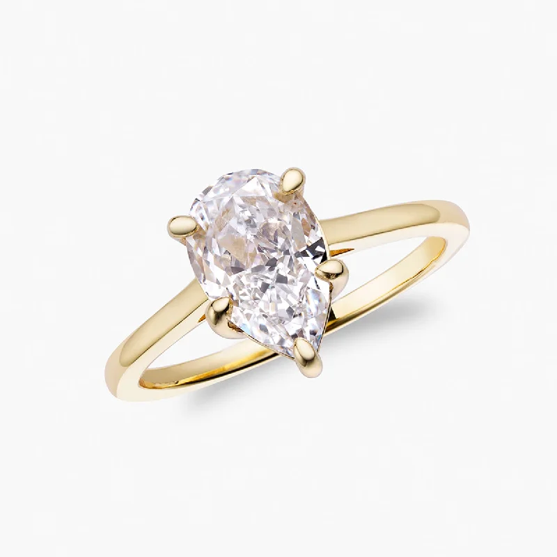 ladies rings with cubic zirconia-Pear Solitaire Ring