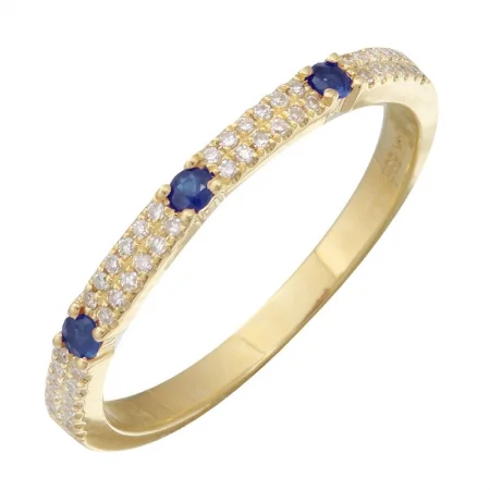 vintage style ladies rings-14K Yellow Gold Diamond + Sapphire Stacking Ring