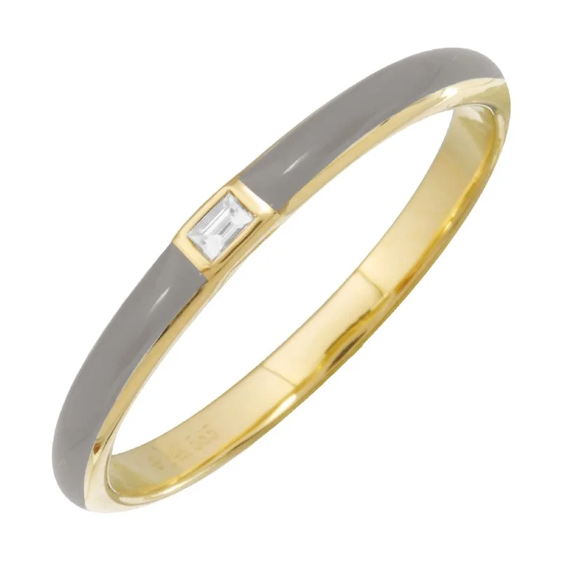 platinum wedding bands for ladies-14k Yellow Gold Grey Enamel & Diamond Ring