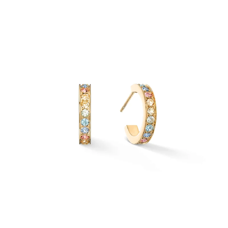 gold drop earrings for ladies-Coeur De Lion Gold Multicoloured Pastel Crystal Hoop Earrings