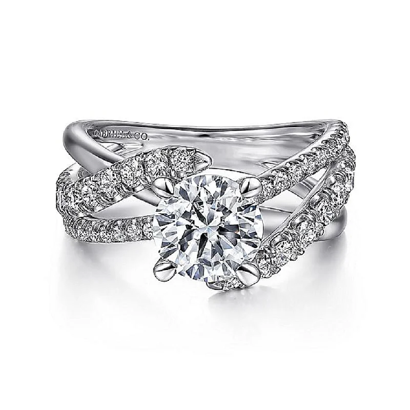 antique style engagement rings for women-14K White Gold 'Zaira' Twist Round Diamond Engagement Ring