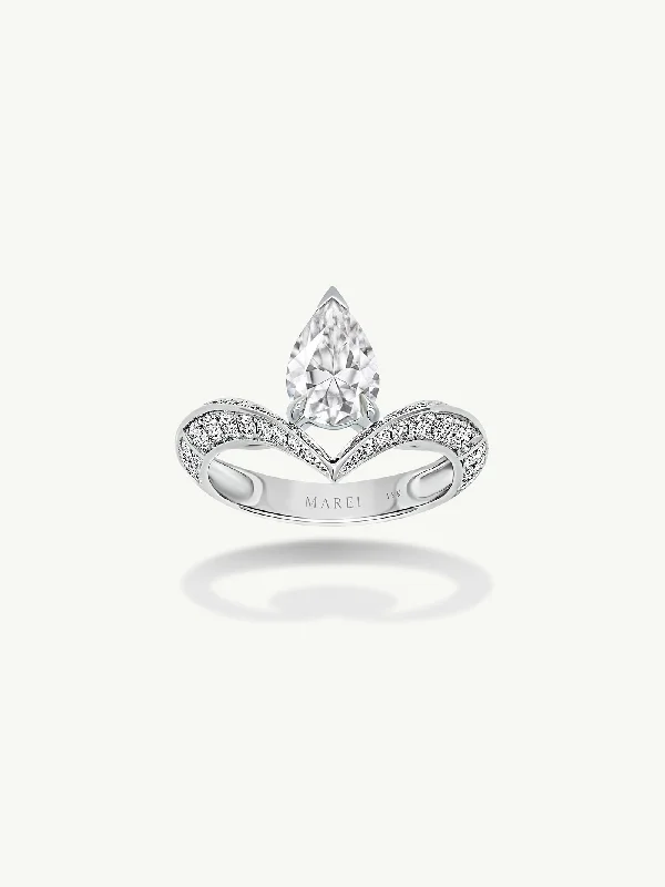 custom ladies engagement rings-Dorian Floating Teardrop-Shaped Brilliant White Diamond Engagement Ring In 18K White Gold