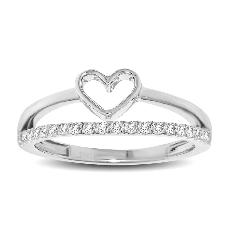 trendy ladies rings-10K White Gold 1/5 Ctw Diamond Heart Ring