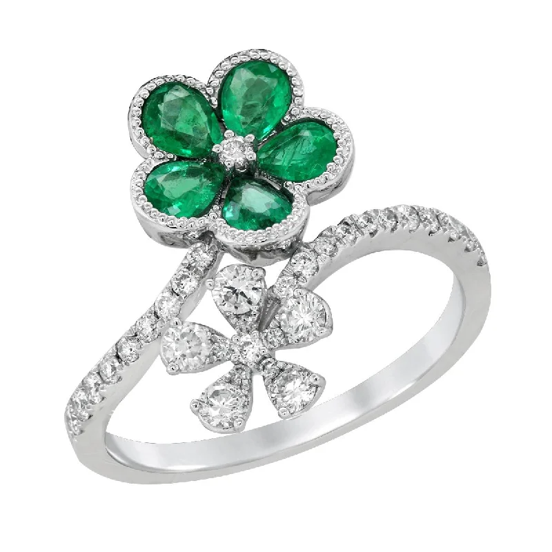 women’s rings for special occasions-EMERALD AND DIAMOND SPRING FLOWER RING, .39 CT TW