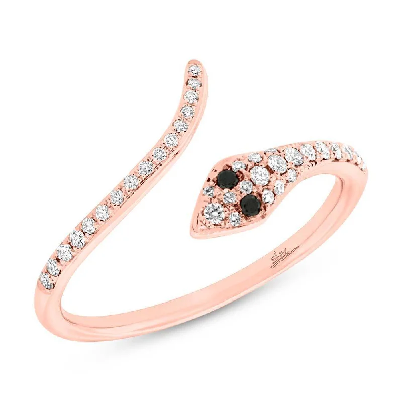 engraved ladies rings-14K Rose Gold Diamond Snake Ring