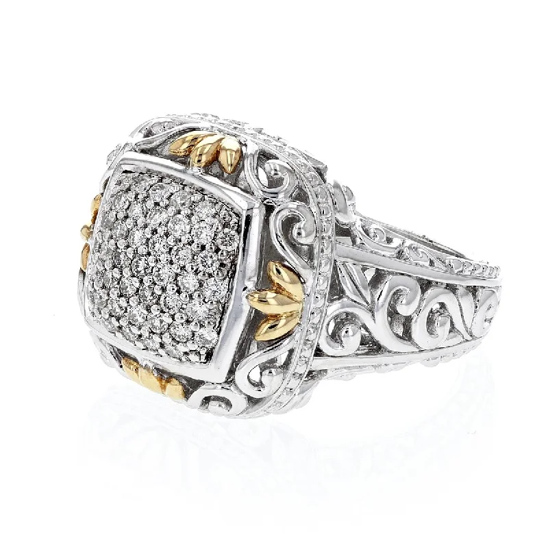 ladies rings with birthstones-VINTAGE STYLE STERLING SILVER DIAMOND FASHION RING WITH GOLD ACCENTS, .60 CT TW