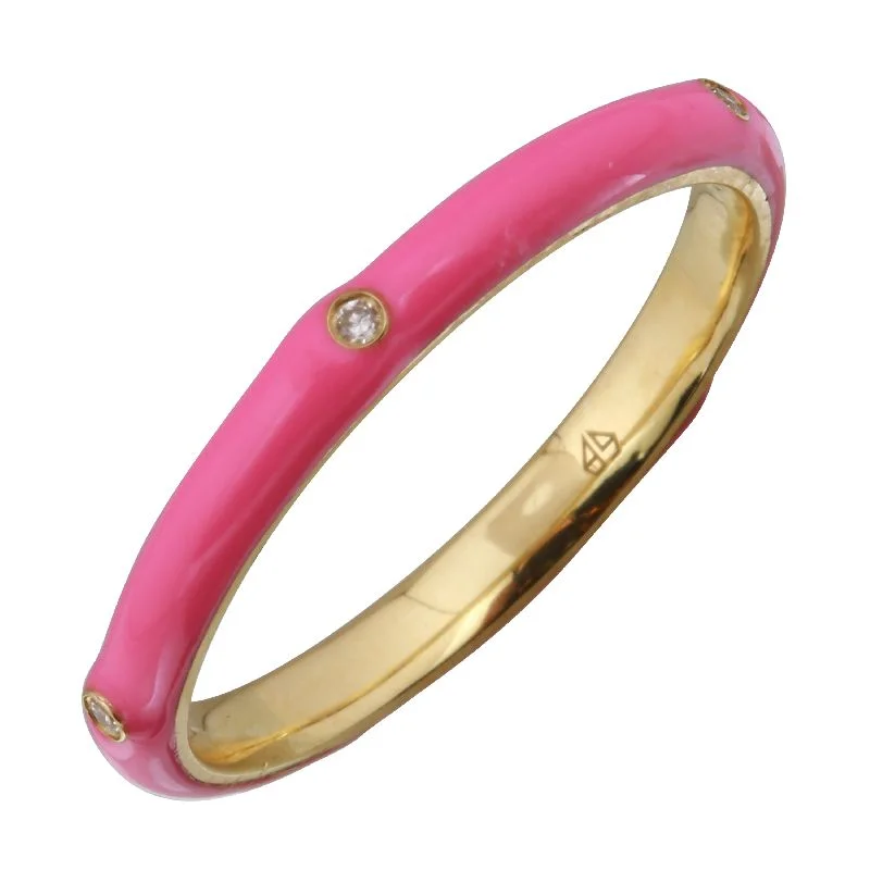 women’s wedding rings-14k Yellow Gold Fushia Enamel & Diamond Ring