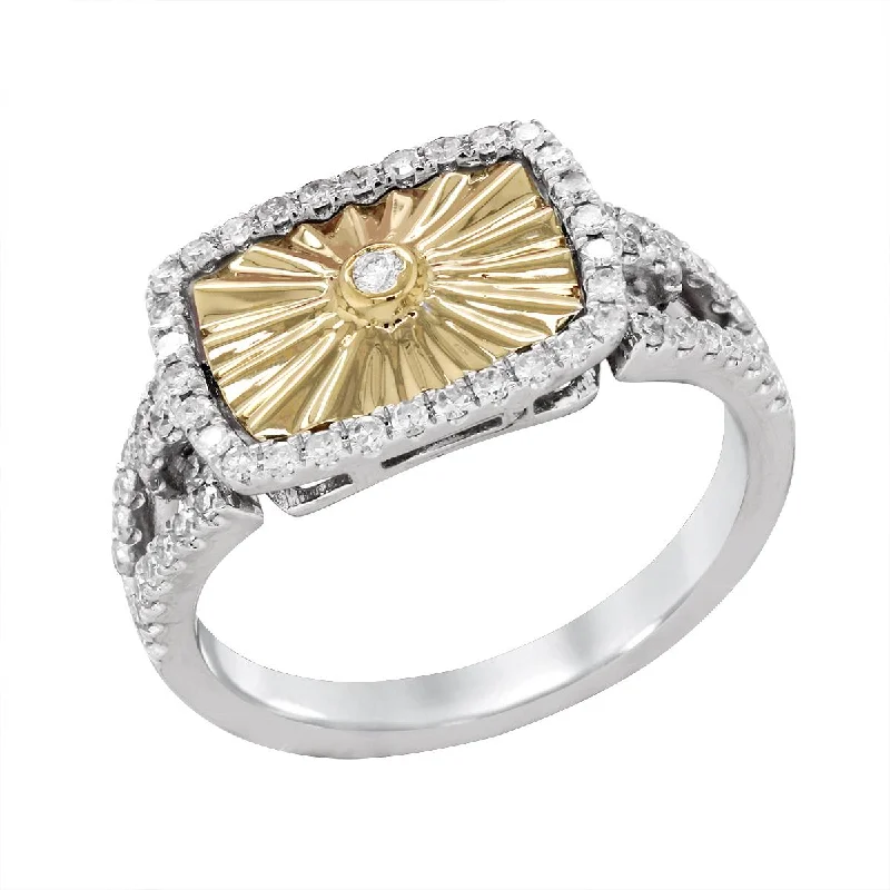 wedding band for ladies-TWO-TONE GOLD FASHION RING WITH TEXTURED GOLD AND DIAMONDS, .45 CT TW