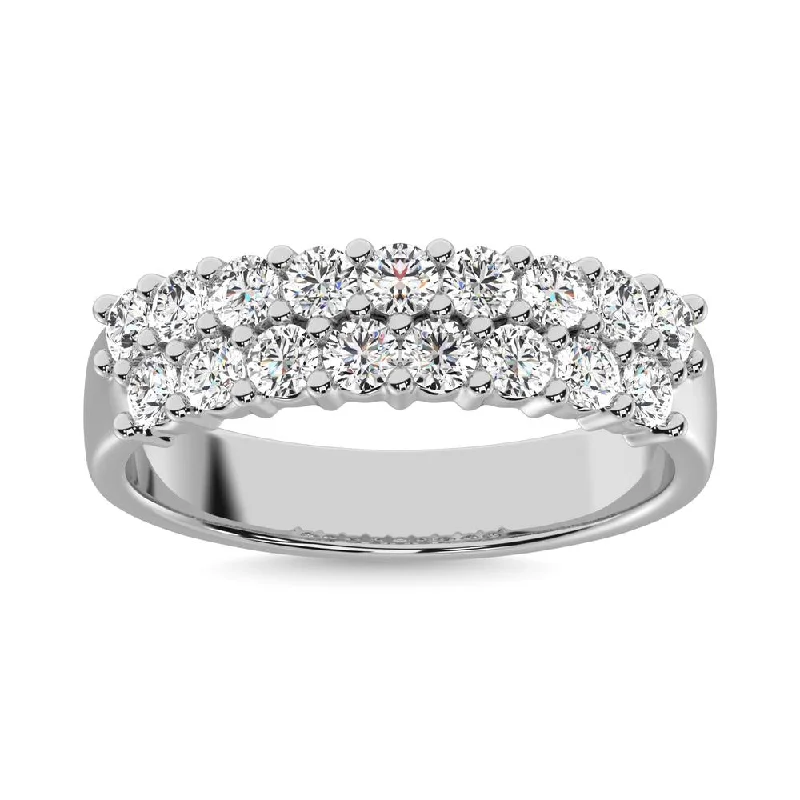 simple ladies rings with diamonds-Diamond 1 1/2 ct tw Round Cut Two Row Ring in 14K White Gold