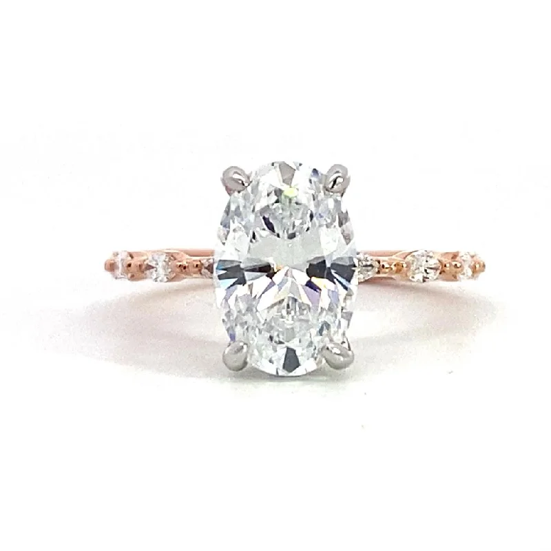 affordable ladies engagement rings-14K Rose And White Gold 'Adeena' Hidden Halo Oval Diamond Engagement Ring