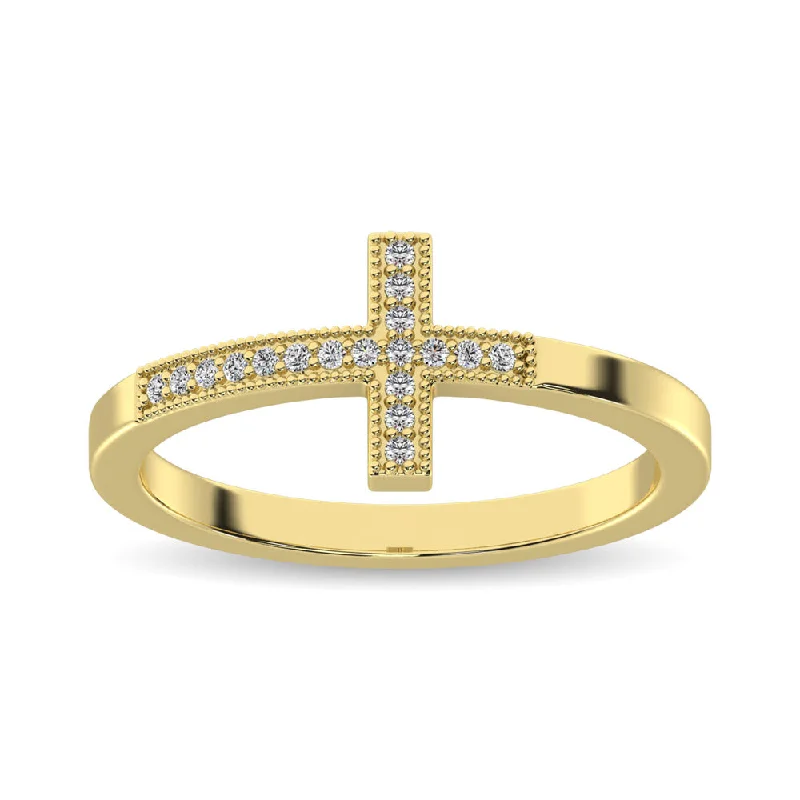 ladies rings with cubic zirconia-10K Yellow Gold 1/10 Ct.Tw.Diamond Cross Ring