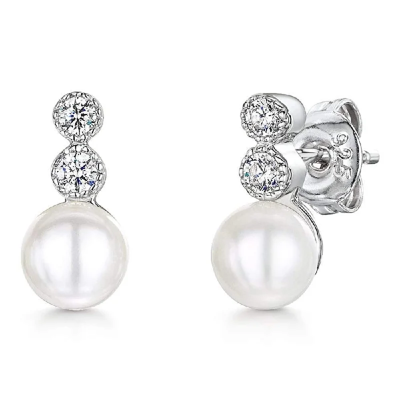 diamond stud earrings for women-Freshwater Pearl and Cubic Zirconia Stud Earrings