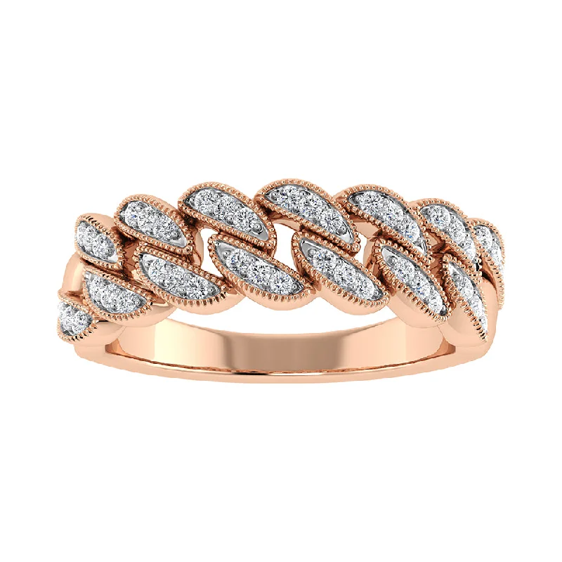 two-tone ladies rings-14K Rose Gold 1/5 Ct.Tw. Diamond Cuban Style Band