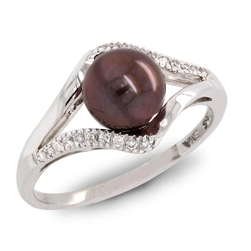 stackable ladies rings-WHITE GOLD AND BLACK PEARL RING