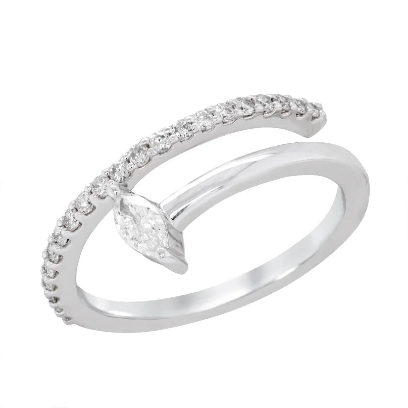 ladies rings for casual wear-WHITE GOLD FASHION RING WITH MARQUISE AND ROUND DIAMONDS, .38 CT TW