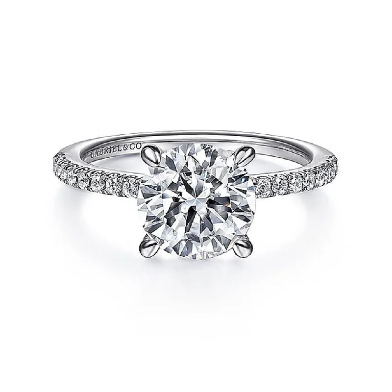 affordable ladies engagement rings-14K White Gold 'Broderick' Classic Round Diamond Engagement Ring