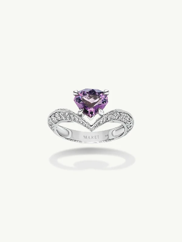 platinum ladies engagement rings-Dorian Floating Teardrop Purple Spinel Engagement Ring In 18K White Gold