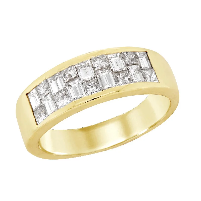 large gemstone ladies rings-YELLOW GOLD WEDDING BAND WITH 2 ROWS OF DIAMONDS, 2.00 CT TW