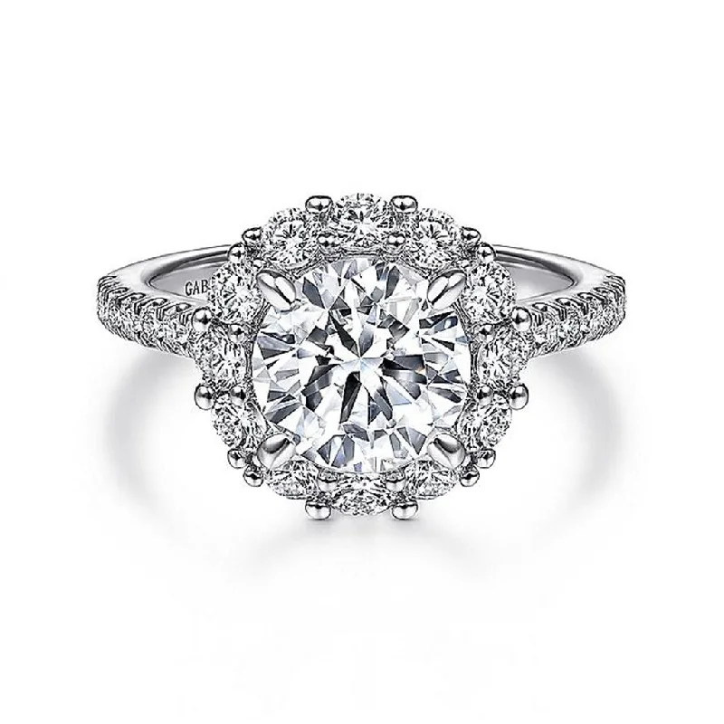 elegant engagement rings with diamonds-14K White Gold 'Charmaine' Halo Round Diamond Engagement Ring