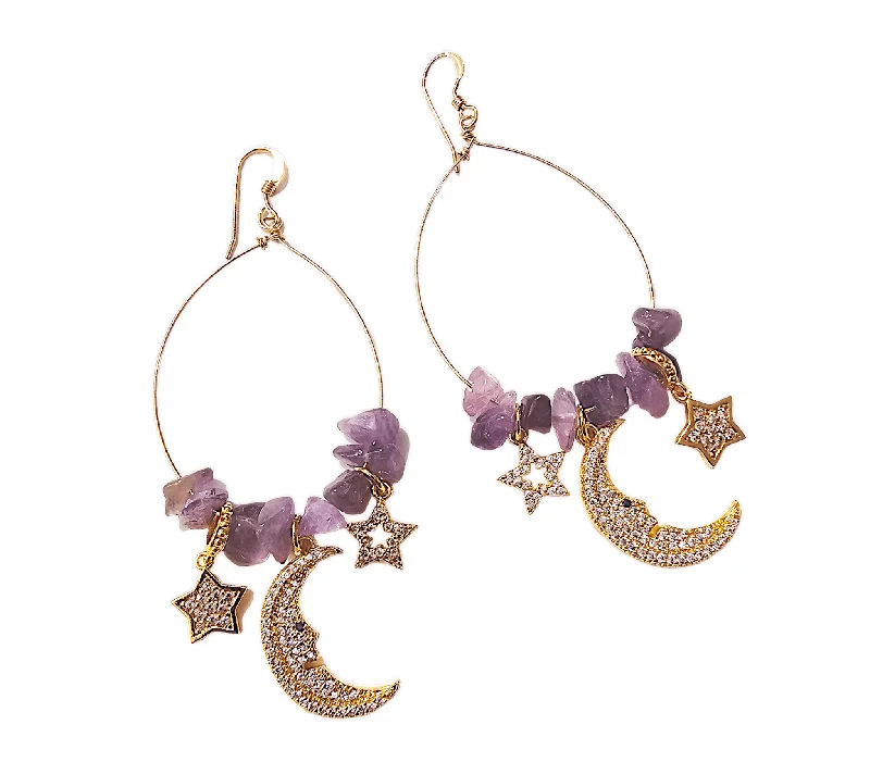 simple gold earrings for ladies-Luna Amethyst Hoop Earrings