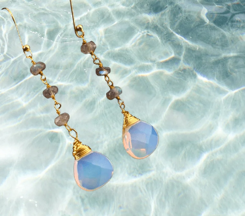 women’s emerald earrings-Opalite & Labradorite Drop Earrings