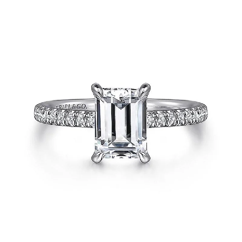 women’s engagement rings with emeralds-14K White Gold 'Franka' Classic Emerald Cut Diamond Engagement Ring