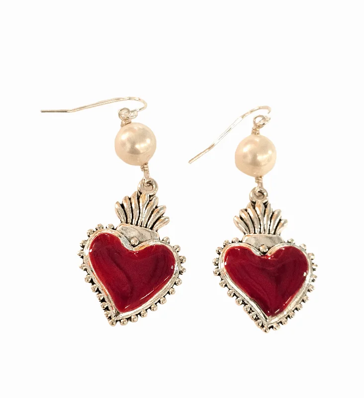 elegant drop earrings for women-Sacred Heart Pearl Earrings