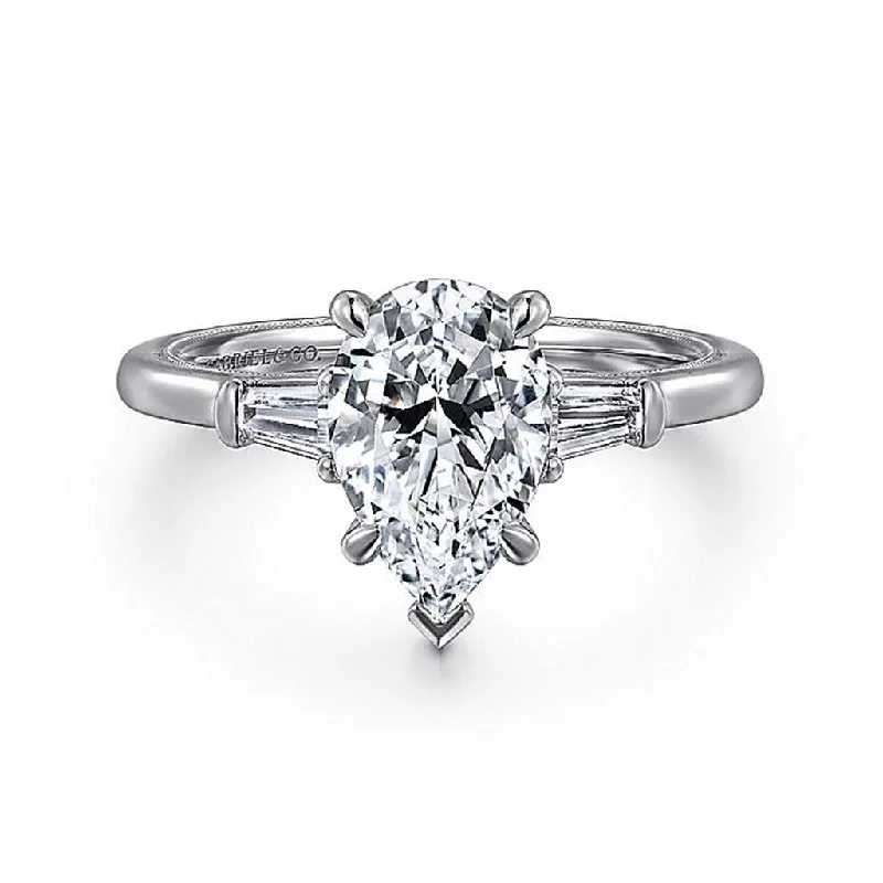 unique engagement rings for ladies-14K White Gold 'Louann' Three Stone Pear Diamond Engagement Ring