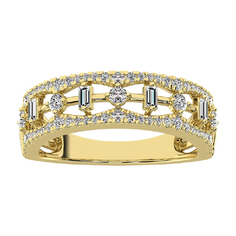 ladies rings for anniversary-14K Yellow Gold 1/2Ct.Tw. Diamond Round and Baguette Set Fashion Band