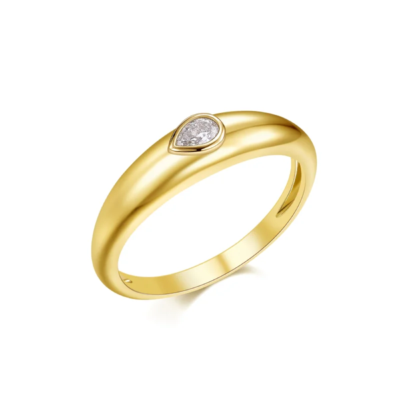 ladies rings for casual wear-14K Yellow Gold Pear Diamond High Polished Ring