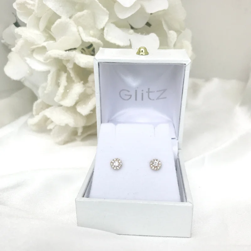 rose gold earrings for ladies-14k Yellow Gold CZ Cluster Screw back Earrings