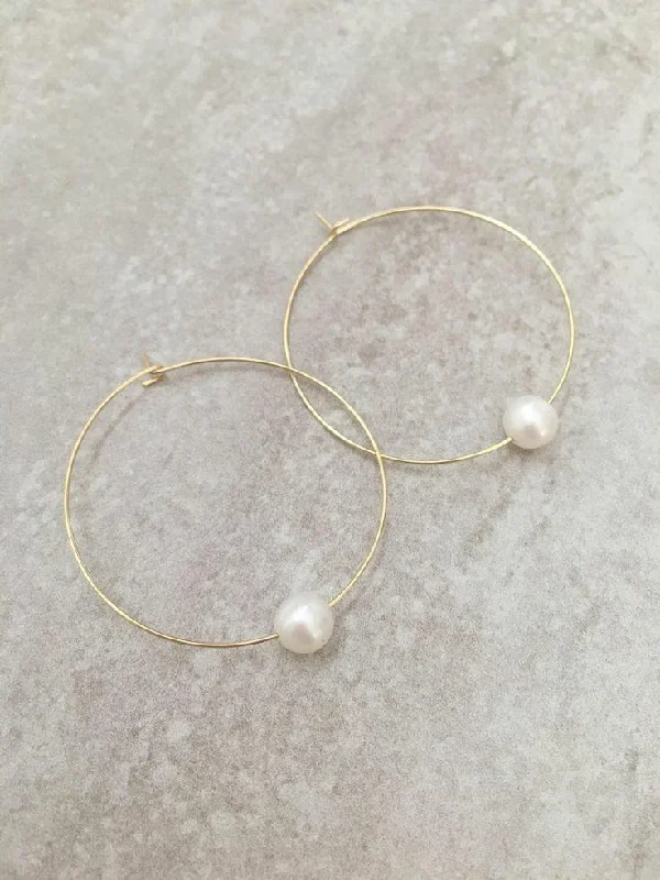 women’s dangling gemstone earrings-Single Pearl Hoop Earrings