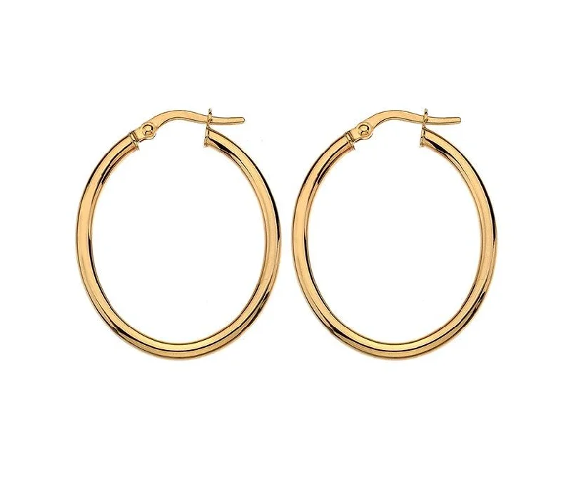 stud earrings with colored stones-9ct Gold Oval Hoop Earrings