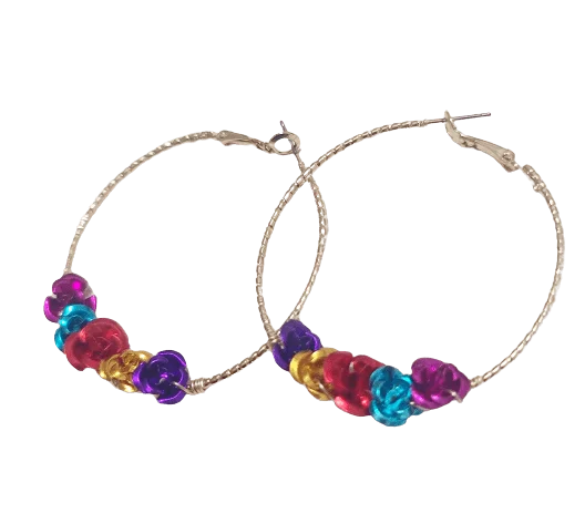 gold ladies earrings-Fiesta Floral Hoop Earrings