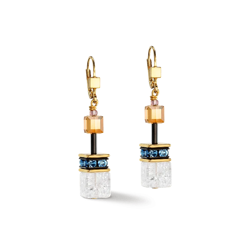 boho style earrings for women-Coeur De Lion GeoCUBE® Iconic Statement Gold Multicolour Earrings