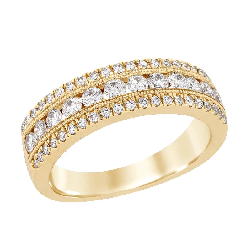 ladies rings for anniversary-YELLOW GOLD FASHION RING WITH 3 ROWS OF DIAMONDS, 3/4 CT TW