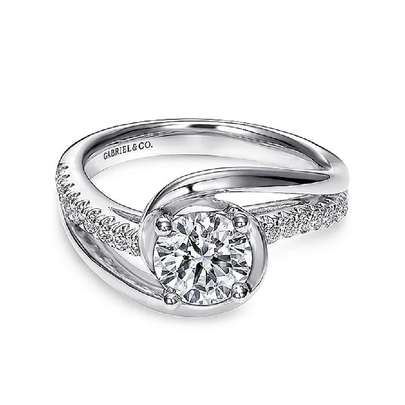 affordable moissanite engagement rings for ladies-14K White Gold 'Lucca' Bypass Round Diamond Engagement Ring