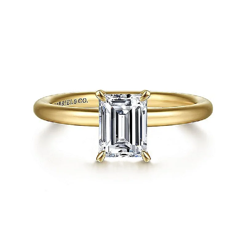 classic ladies engagement rings-14K Yellow Gold 'Lark' Emerald Cut Center Solitaire Engagement Ring