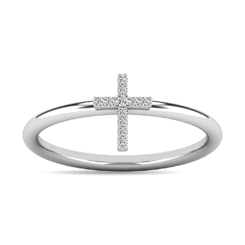 fashion gemstone ladies rings-Diamond 1/20 ct tw Cross Ring in 10K White Gold