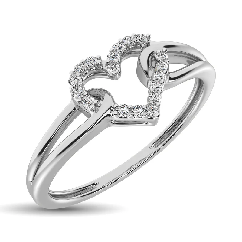 sterling silver ladies rings-10K White Gold 1/20 Ctw Diamond Heart Ring