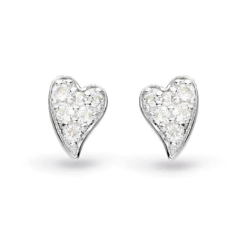 women’s crystal earrings-Kit Heath Desire Precious White Topaz Heart Stud Earrings