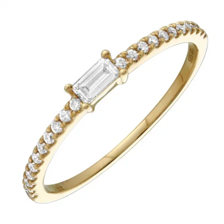 ladies rings with birthstones-14K Yellow Gold Baguette Diamond Stacking Ring