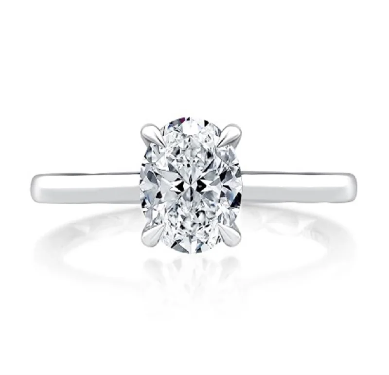 affordable halo engagement rings for women-14K White Gold Oval Center Solitaire Engagement Ring