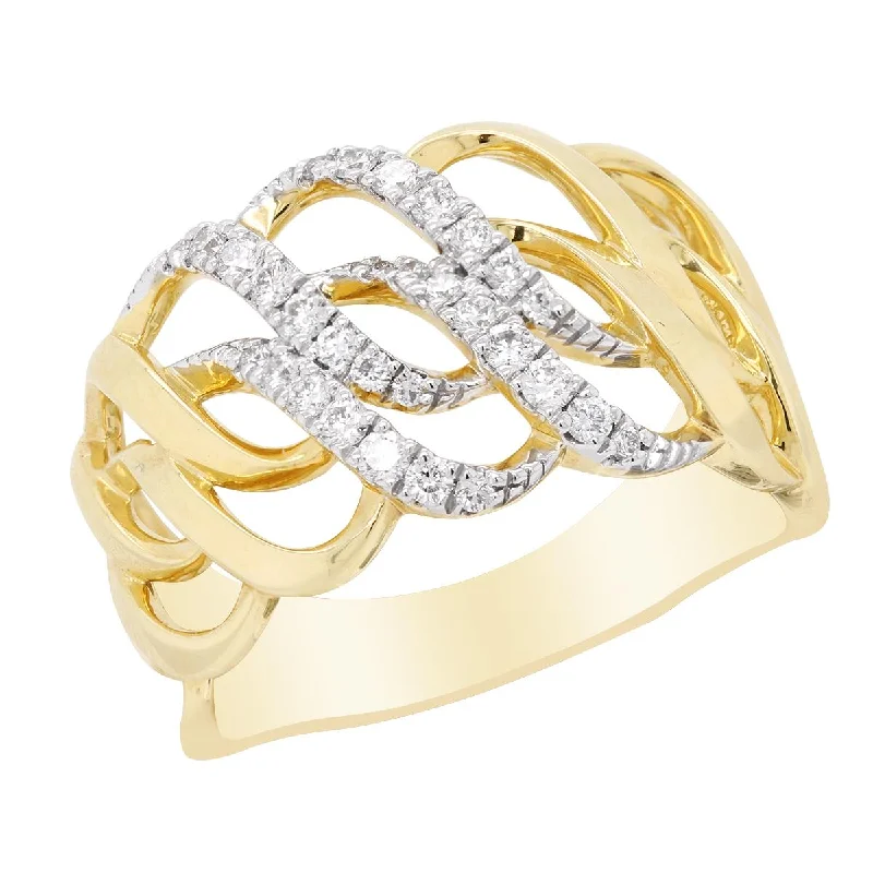 ladies rings with birthstones-YELLOW GOLD FASHION RING WITH OPEN SHANK AND 30 DIAMONDS, .27 CT TW