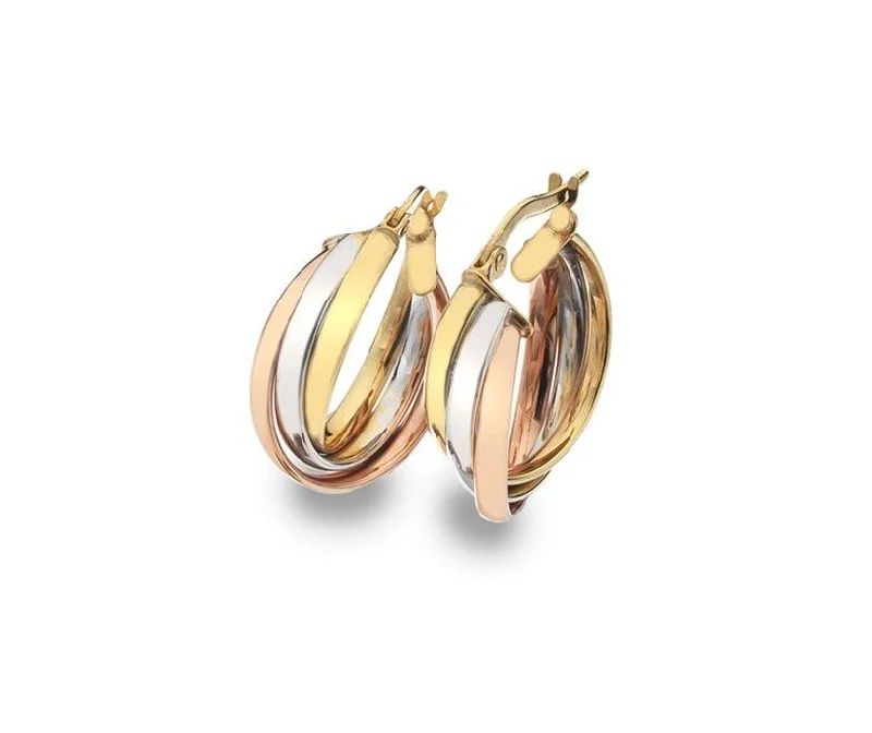 luxury diamond earrings for women-Trio Colour 9ct Gold Hoop Earrings