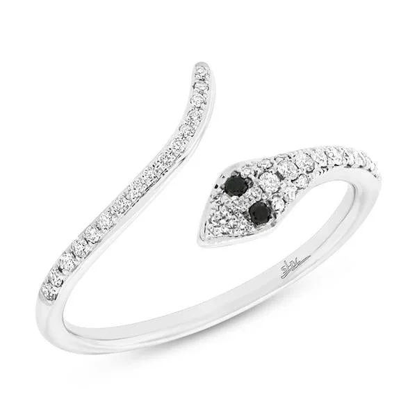 modern minimalist ladies rings-14K White Gold Diamond Snake Ring