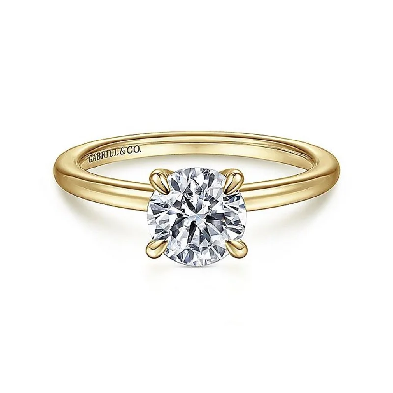 engagement rings for ladies with personalized engravings-14K Yellow Gold 'Ali' Round Diamond Engagement Ring