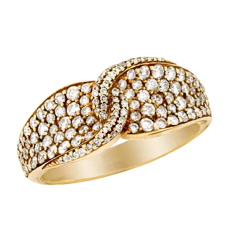 ladies rings with cubic zirconia-YELLOW GOLD FASHION RING WITH DIAMOND PAVE DESIGN, 1.13 CT TW